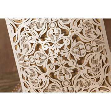 Jofanza 6.3 x 6.3 Inch 50PCS Ivory Wedding Invitations Cards with Envelopes Laser Cut Lace Flower Pattern Invites Card for Qinceanera Engagement Birthday Bridal Shower Graduation Party Invitation