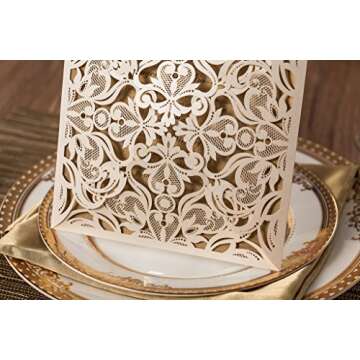 Jofanza 6.3 x 6.3 Inch 50PCS Ivory Wedding Invitations Cards with Envelopes Laser Cut Lace Flower Pattern Invites Card for Qinceanera Engagement Birthday Bridal Shower Graduation Party Invitation