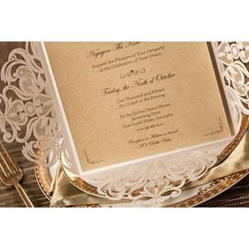 Jofanza 6.3 x 6.3 Inch 50PCS Ivory Wedding Invitations Cards with Envelopes Laser Cut Lace Flower Pattern Invites Card for Qinceanera Engagement Birthday Bridal Shower Graduation Party Invitation