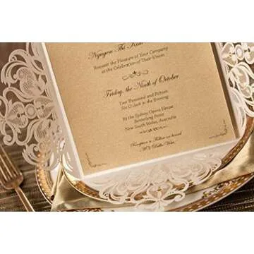 Jofanza 6.3 x 6.3 Inch 50PCS Ivory Wedding Invitations Cards with Envelopes Laser Cut Lace Flower Pattern Invites Card for Qinceanera Engagement Birthday Bridal Shower Graduation Party Invitation