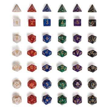 Yellow Mountain Imports 42 Polyhedral Dice, 6 Colors with Complete Set of D4, D6, D8, D10, D12, D20,...
