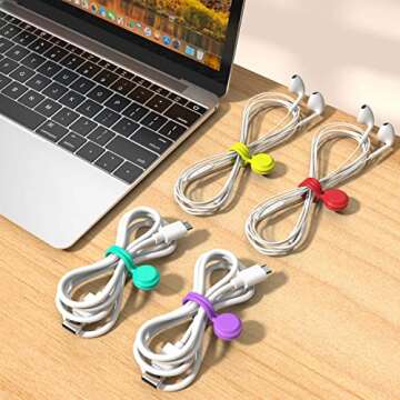 Magnetic Cable Ties 10 PCS Reusable Cable Organizers Earbuds Cords USB Cable Manager Keeper Wrap Tie...