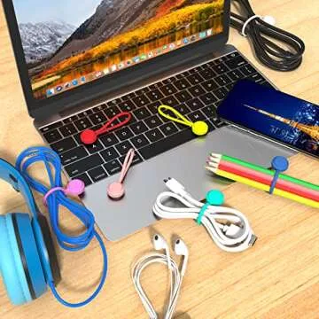Magnetic Cable Ties 10 PCS Reusable Cable Organizers Earbuds Cords USB Cable Manager Keeper Wrap Ties Straps Bookmark Clips Whiteboard Noticeboard Fridge Magnets for Office, School, Home Organization