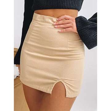 Justalwart Women's High Waist Mini Bodycon Skirt in Beige