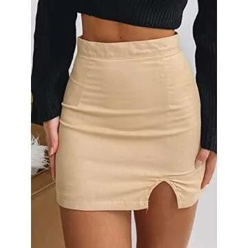 Justalwart Women's High Waist Mini Bodycon Skirt in Beige