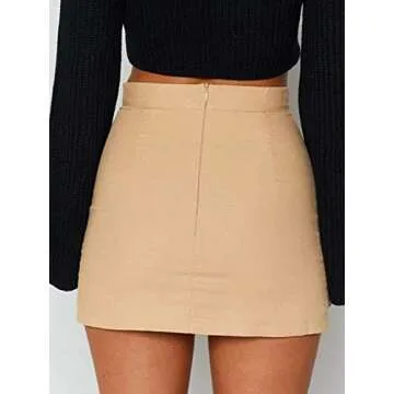 Justalwart Women's High Waist Mini Bodycon Skirt in Beige
