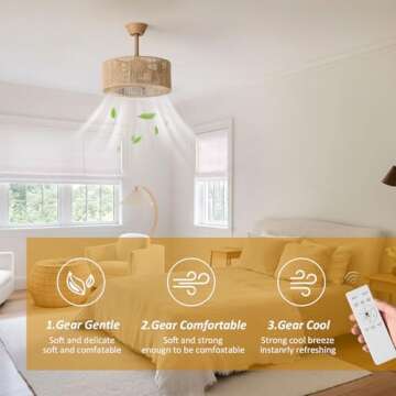 zheshirui Boho Caged Ceiling Fan with Lights, 18 Inch Rattan Fandelier Ceiling Fans with Light and R...