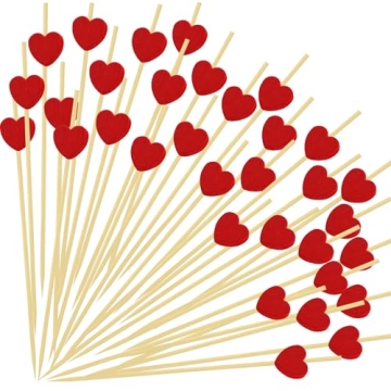 110 Pcs Heart-Shaped Cocktail Picks - Fun Bamboo Skewers for Parties