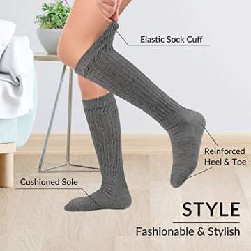 Witwot Slouch Socks for Women & Girls - Comfy Knee High Tube Socks in Dark Grey