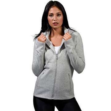90 Degree By Reflex Womens ColdGear Warm Fleece Brushed Inside Jacket Top - Heather Grey Fleece Hoodie - Medium