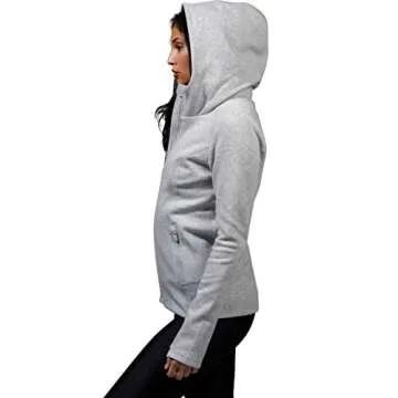 90 Degree By Reflex Womens ColdGear Warm Fleece Brushed Inside Jacket Top - Heather Grey Fleece Hoodie - Medium