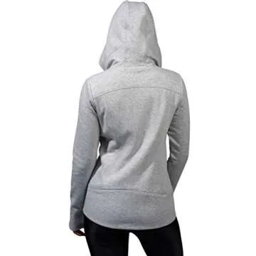 90 Degree By Reflex Womens ColdGear Warm Fleece Brushed Inside Jacket Top - Heather Grey Fleece Hoodie - Medium