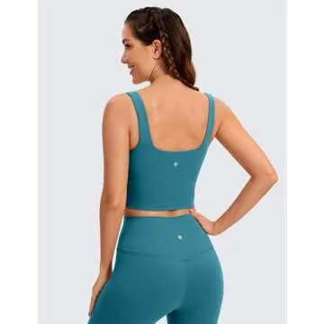 CRZ YOGA Butterluxe Womens Square Neck Longline Sports Bra - Workout Crop Tank Tops Padded Yoga Cami...