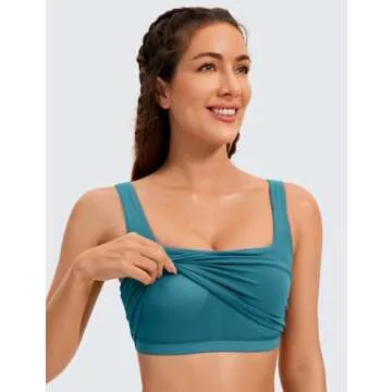 CRZ YOGA Butterluxe Womens Square Neck Longline Sports Bra - Workout Crop Tank Tops Padded Yoga Camisole with Built in Pads Borealis Green Medium