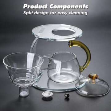KALWEL,Magnetic Teapot,Lazy Kung Fu Glass Tea Set,Glass Tea Set, Home Lazy Semi Automatic Tea Maker,Heat Resistant Glass Magic Teapot Set,Perfect for Holiday Gifts,Suitable for Loose Tea, Flower Tea