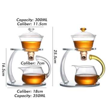 KALWEL,Magnetic Teapot,Lazy Kung Fu Glass Tea Set,Glass Tea Set, Home Lazy Semi Automatic Tea Maker,Heat Resistant Glass Magic Teapot Set,Perfect for Holiday Gifts,Suitable for Loose Tea, Flower Tea