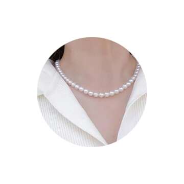 8mm Simulated Glass Pearl Necklace 16inch Strand Pearl Jewelry