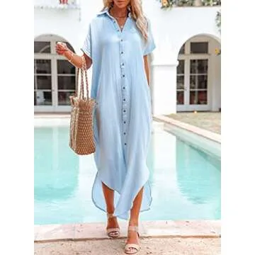 Dokotoo Swimsuit Bathing Suit Cover Up for Women Swimwear 2025 Fashion Summer Dresses Button Down Lo...