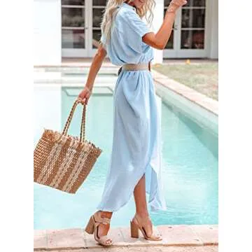 Dokotoo Swimsuit Bathing Suit Cover Up for Women Swimwear 2025 Fashion Summer Dresses Button Down Long Kimonos Cardigan Vacation Beach Short Sleeve Side Split Casual Solid Loose Coverups Sky Blue M