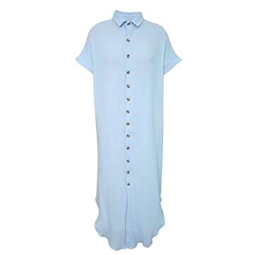 Dokotoo Swimsuit Bathing Suit Cover Up for Women Swimwear 2025 Fashion Summer Dresses Button Down Long Kimonos Cardigan Vacation Beach Short Sleeve Side Split Casual Solid Loose Coverups Sky Blue M