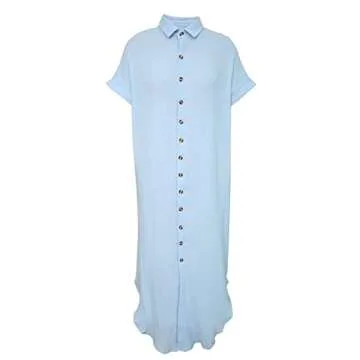 Dokotoo Swimsuit Bathing Suit Cover Up for Women Swimwear 2025 Fashion Summer Dresses Button Down Long Kimonos Cardigan Vacation Beach Short Sleeve Side Split Casual Solid Loose Coverups Sky Blue M