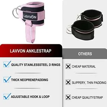 LAVVON Ankle Straps for Cable Machines Kickbacks - Adjustable Comfort Ankle Cable Attachments for Gym Ankle Cuff Cable Machine Glute Kickback Straps - Leg Extensions, Curls & Ankle Cuffs Women (Pink)