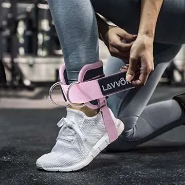 LAVVON Ankle Straps for Cable Machines Kickbacks - Adjustable Comfort Ankle Cable Attachments for Gym Ankle Cuff Cable Machine Glute Kickback Straps - Leg Extensions, Curls & Ankle Cuffs Women (Pink)