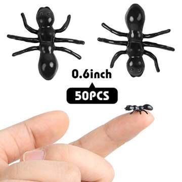 LovesTown 50 PCS Fake Ants, Prank Plastic Black Ant Realistic Ant Halloween Joke Toys for Halloween ...