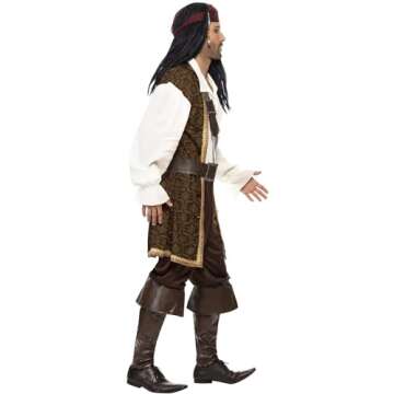 Smiffys mens High Seas Pirate Costume, Brown, L - US Size 42"-44"