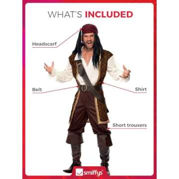 Smiffys High Seas Pirate Costume for Men - L Size