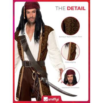 Smiffys High Seas Pirate Costume for Men - L Size