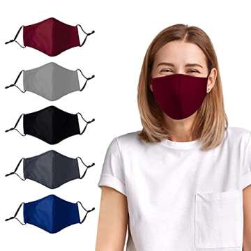 Face Masks Washable Reusable Cloth Face Mask 3 Layer Adjustable Ear Loops & Nose Wire Mask Adult Bre...