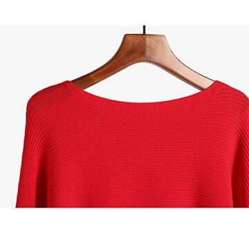 MAKARTHY Women's Batwing Sleeves Knitted Dolman Sweaters Pullovers Tops A-red