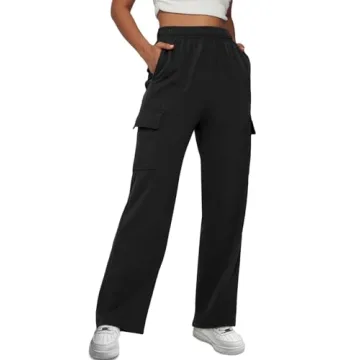 AUTOMET Women's Cargo Sweatpants: High Waisted, Fleece-Lined, with Pockets