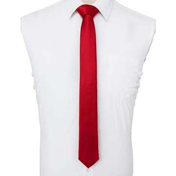 RBOCOTT Red Skinny Silk Tie for Men - 2.4" Slim Necktie