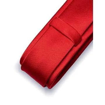 RBOCOTT Red Skinny Silk Tie for Men - 2.4" Slim Necktie