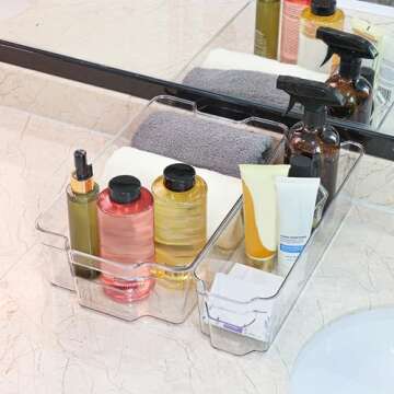 HOOJO Refrigerator Organizers and Storage - 4pcs Clear Plastic Bins For Fridge, Freezer, Kitchen Cabinet, Pantry Organization, BPA Free Fridge Organizer, 12.5" Long-Large, Clear