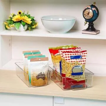 HOOJO Refrigerator Organizers and Storage - 4pcs Clear Plastic Bins For Fridge, Freezer, Kitchen Cabinet, Pantry Organization, BPA Free Fridge Organizer, 12.5" Long-Large, Clear