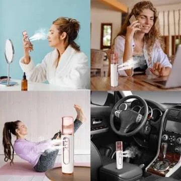 withthesun Nano Facial Mister, Cool Mist Face Steamer with 2 Spray Nozzle, USB Rechargeable, Visual Water Tank, Nano Mister for Eyelash Extensions, Skin Care, Daily Makeup, Deep Hydrating-Pink