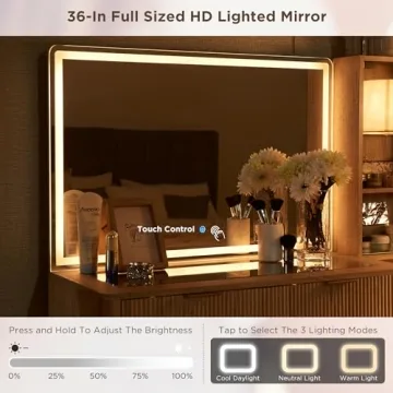 Sleek T4TREAM Fluted Makeup Vanity Desk with Mirror