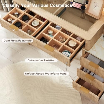 Sleek T4TREAM Fluted Makeup Vanity Desk with Mirror