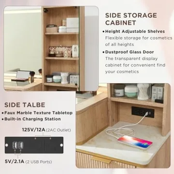 Sleek T4TREAM Fluted Makeup Vanity Desk with Mirror