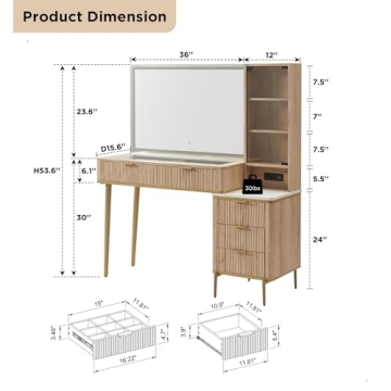 Sleek T4TREAM Fluted Makeup Vanity Desk with Mirror