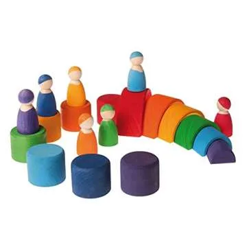 Grimm's Rainbow Peg Dolls & Cups Set for Kids