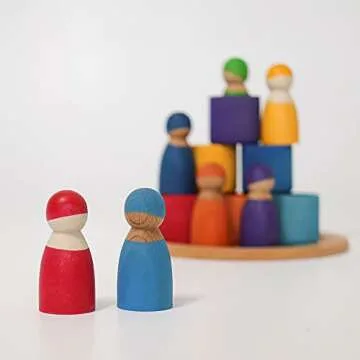 Grimm's Rainbow Peg Dolls & Cups Set for Kids