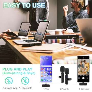 JUDKIOM 2 Pack Wireless Lavalier Microphone for iPhone, Professional Lapel Mics, Wireless Mic Plug-P...