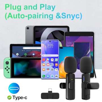 JUDKIOM 2 Pack Wireless Lavalier Microphone for iPhone, Professional Lapel Mics, Wireless Mic Plug-Play, Lapel Microphone for Video Recording Interview TikTok (USB C for Android iphone15/16)