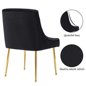 ZHENGHAO Black Dining Chairs Set of 2, Upholstered Dining Room Chairs with Gold Legs Modern Velvet Chair Accent Side Chairs for Living Room/Kitchen/Dinner/Patio/Cafe