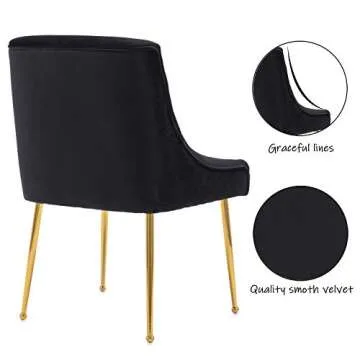 ZHENGHAO Black Dining Chairs Set of 2, Upholstered Dining Room Chairs with Gold Legs Modern Velvet Chair Accent Side Chairs for Living Room/Kitchen/Dinner/Patio/Cafe
