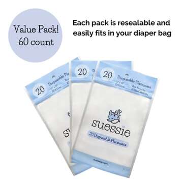 Suessie Disposable Baby Placemats, Happy Owls, 60 Count